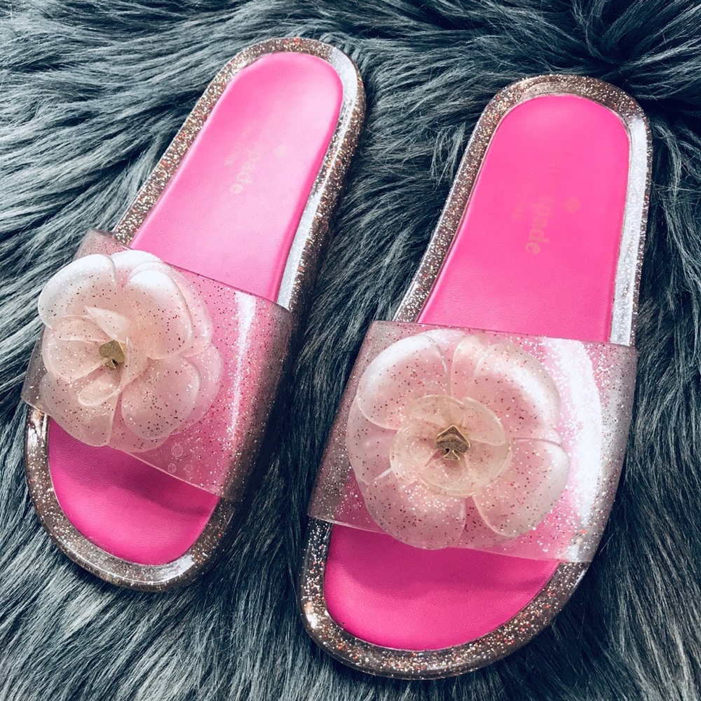 Kate Spade Pink Glitter Jelly Sandals Slid Gem